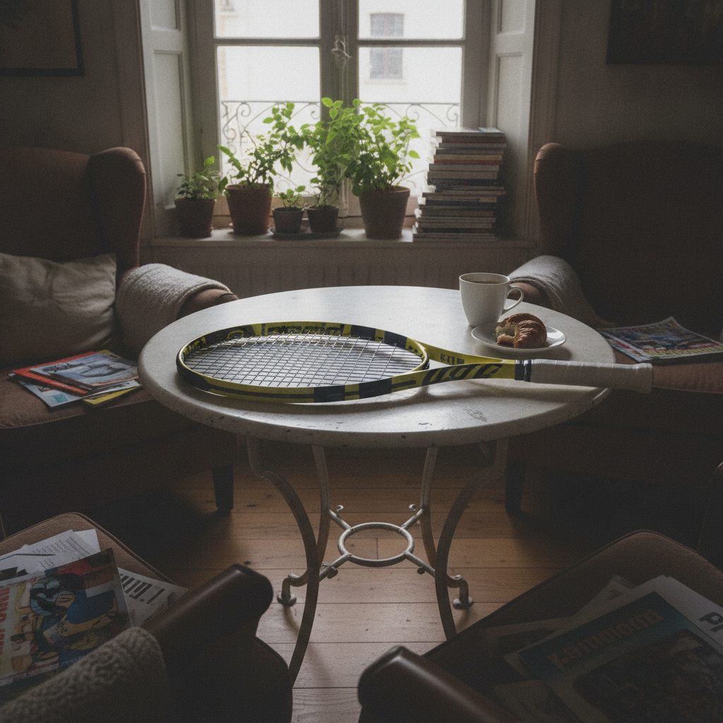 Raquette de tennis cordage neuf, grip 3